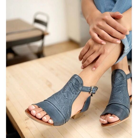 MIZ MOOZ Leather Corra Heeled Ankle Strap Sandals, River Blue, Sz 39 - Picture 1 of 13